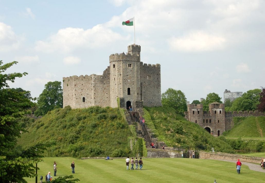 people walking around the Cardiff Castle