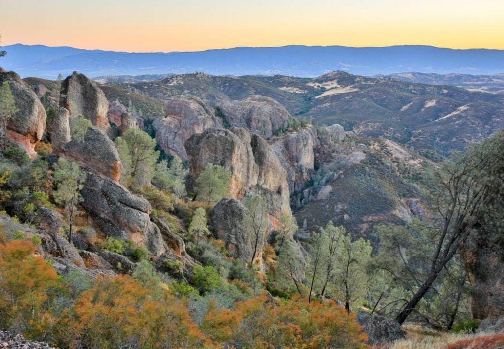 Twilight over Pinnacle Rock Formations. Pinnacles National Park, San Benito County, California, USA.
