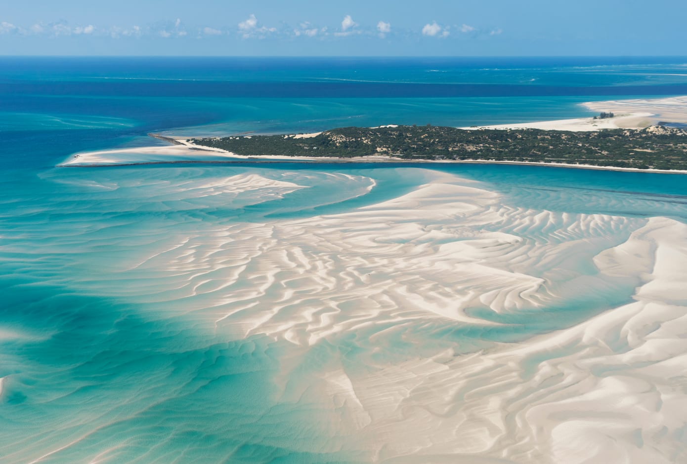 Aerial view of a paradisiac island in Vilankulo, Mozambique, Africa.